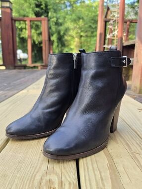 Coach, Hewes Safari, Black Leather, Block Heel Bootie Boots, Sz 8.5B